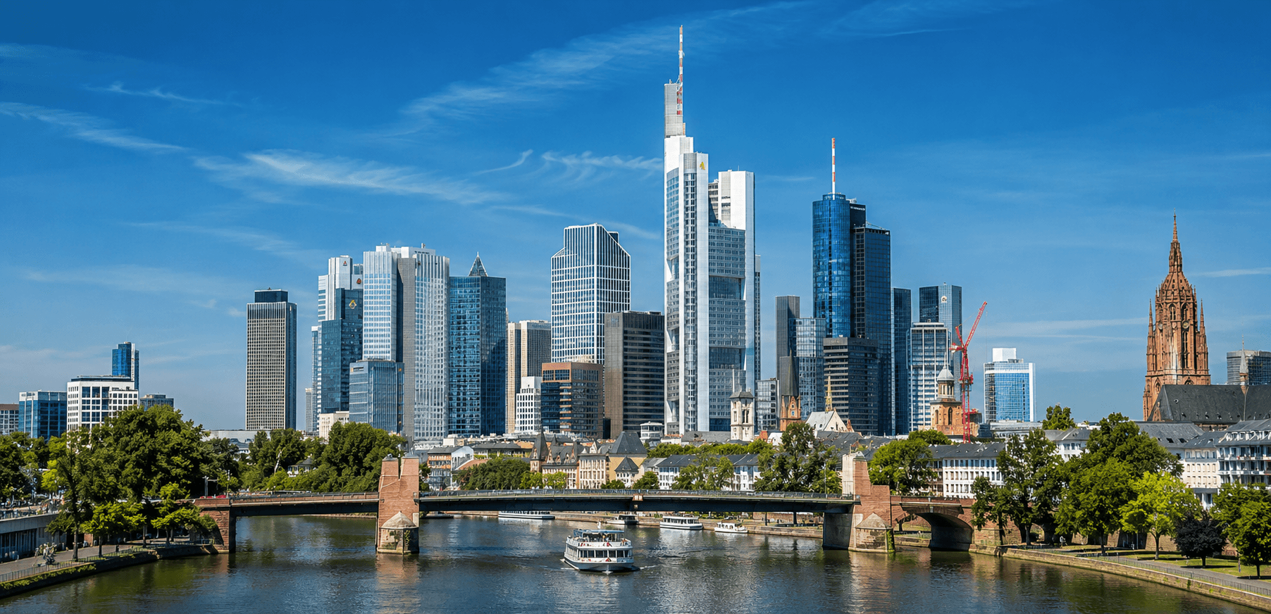 Skyline von Frankfurt am Main mit Blick über den Main